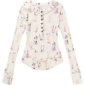 Free People FP Movement Women's Rally Printed Long-Sleeve Henley Knit Layer Skis